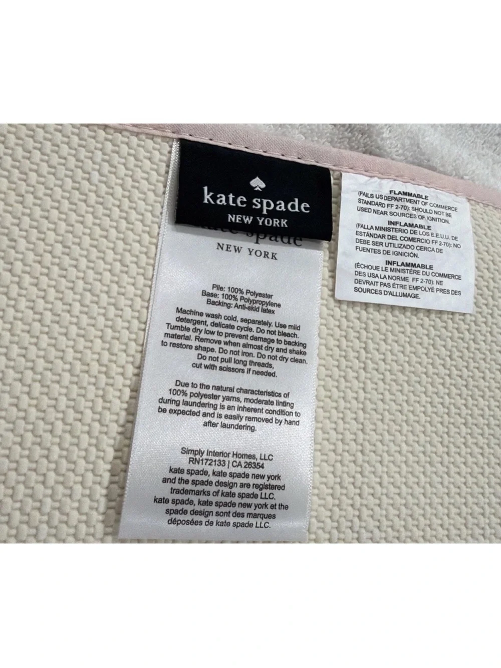 Kate Spade Large 21X34 Pink White Polka Dot Soft Plush Bath Rug & 4 Washcloths